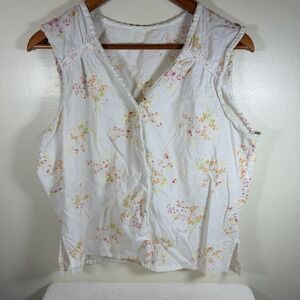 100% Cotton Feminine Floral Milkmaid Cottagecore Tank Button Up Flirty Blouse M